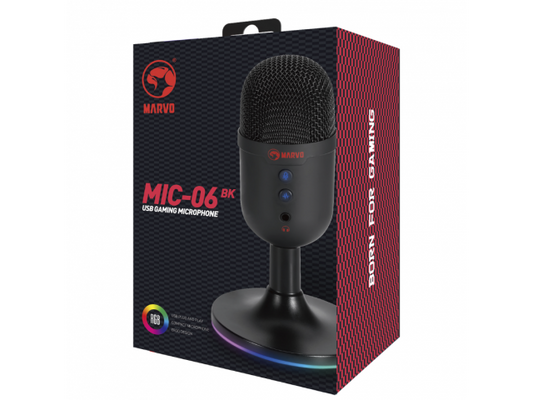 Micrófono de Estudio Gamer USB Cable 1.7 M RGB MIC-06 BK Negro Marvo